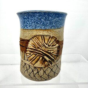Studio Art Pottery Coffee Mug Cup Blue with Browns Style by Hill Signed